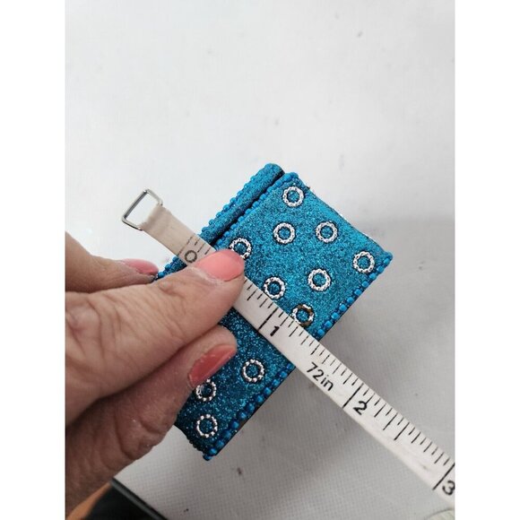 Vintage Blue Square Covered Hand Crafted Beaded Glittery Trinket Box Keepsake - Picture 8 of 8